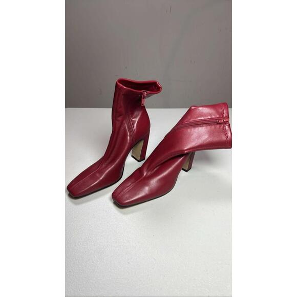 Steve Madden Red Leather Square Toe Block Heel Ankle Boots Women's Size 7.5 - Picture 1 of 4